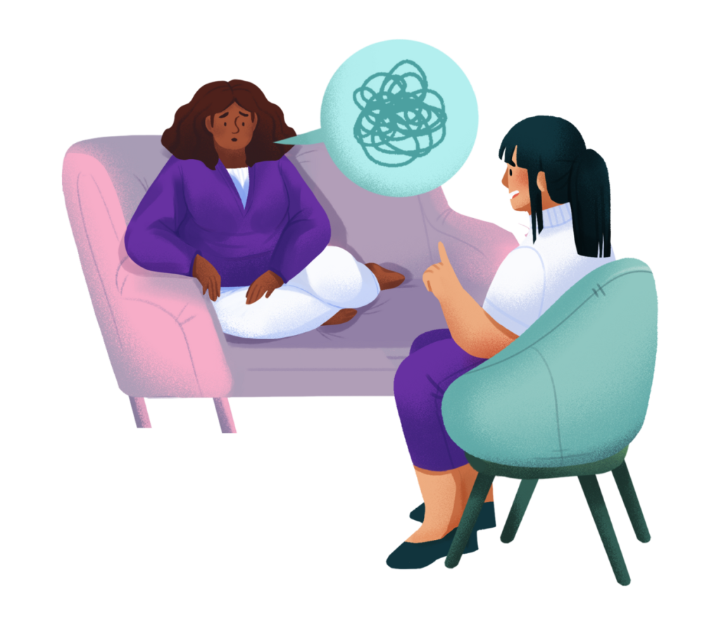 Therapist talking to client illustration